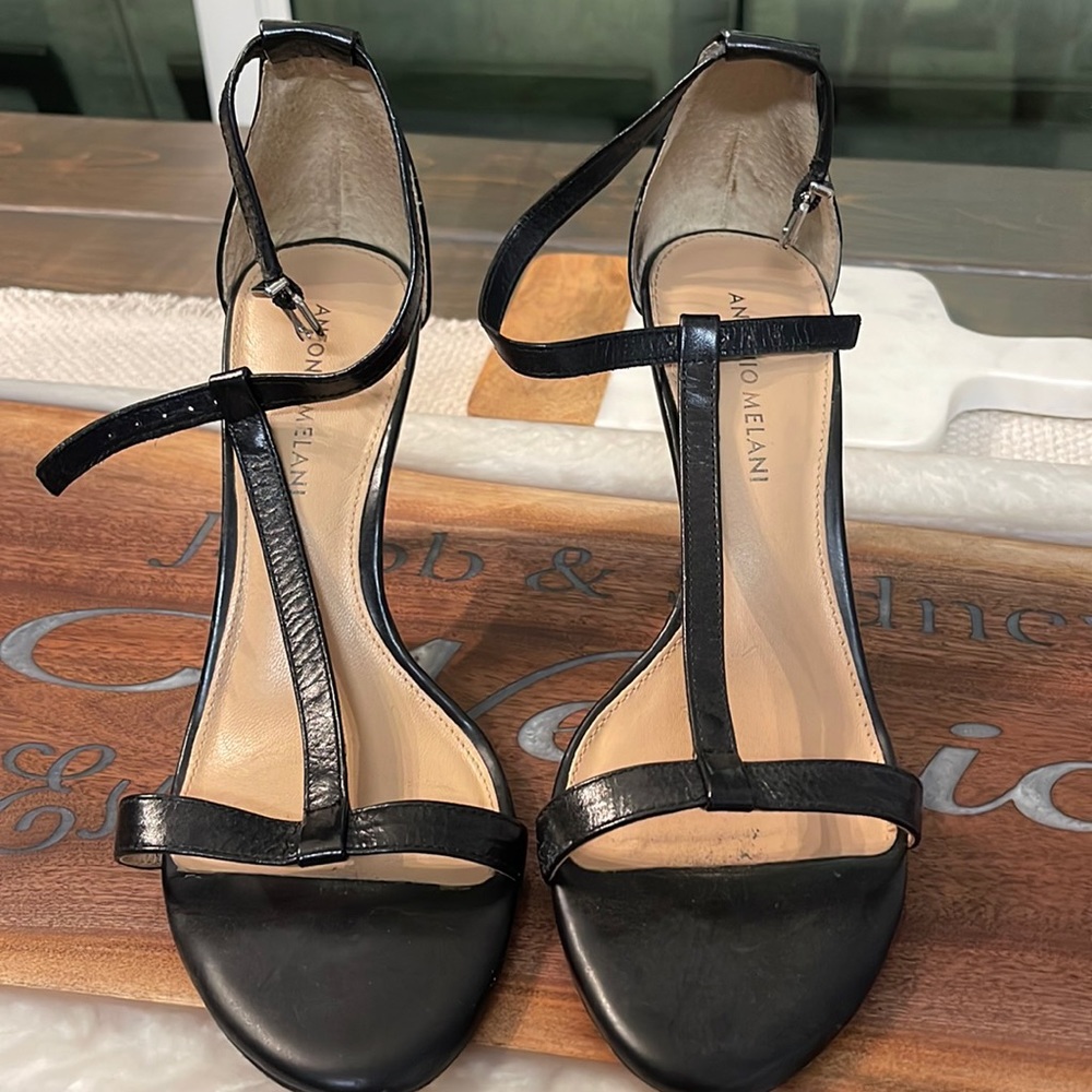 Antonio Melani Black T-Strap Heels